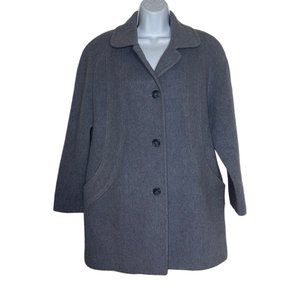 Vintage London Fog Gray Wool Pea Coat Womens Petite 8P Pockets Lined Mid Length